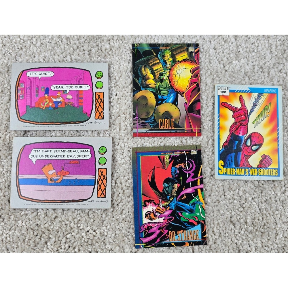 Lot of Vintage Trading Cards - Marvel & Simpsons 5pc 1990's